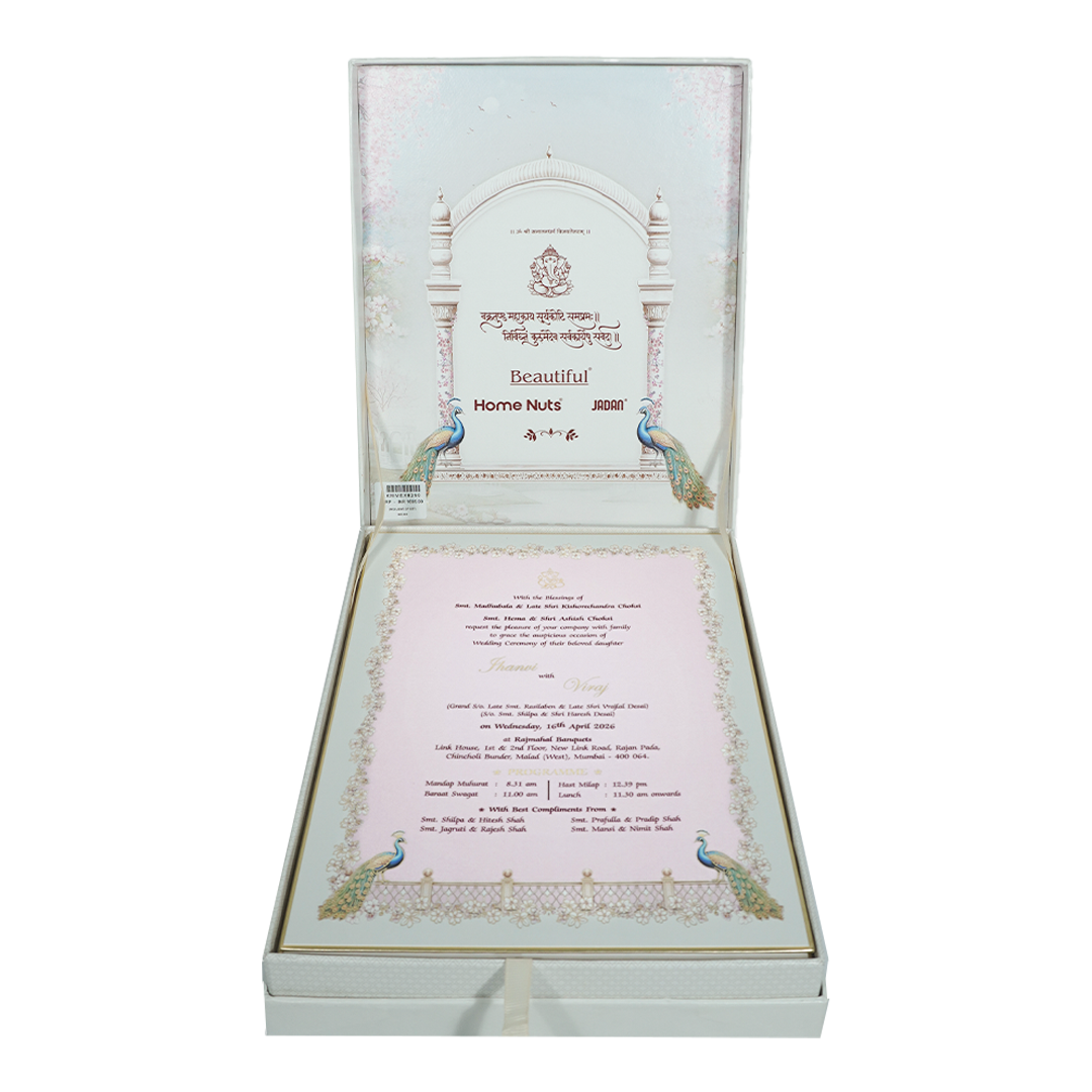 White Floral Arch Wedding Invitation Box-KMMEX8290