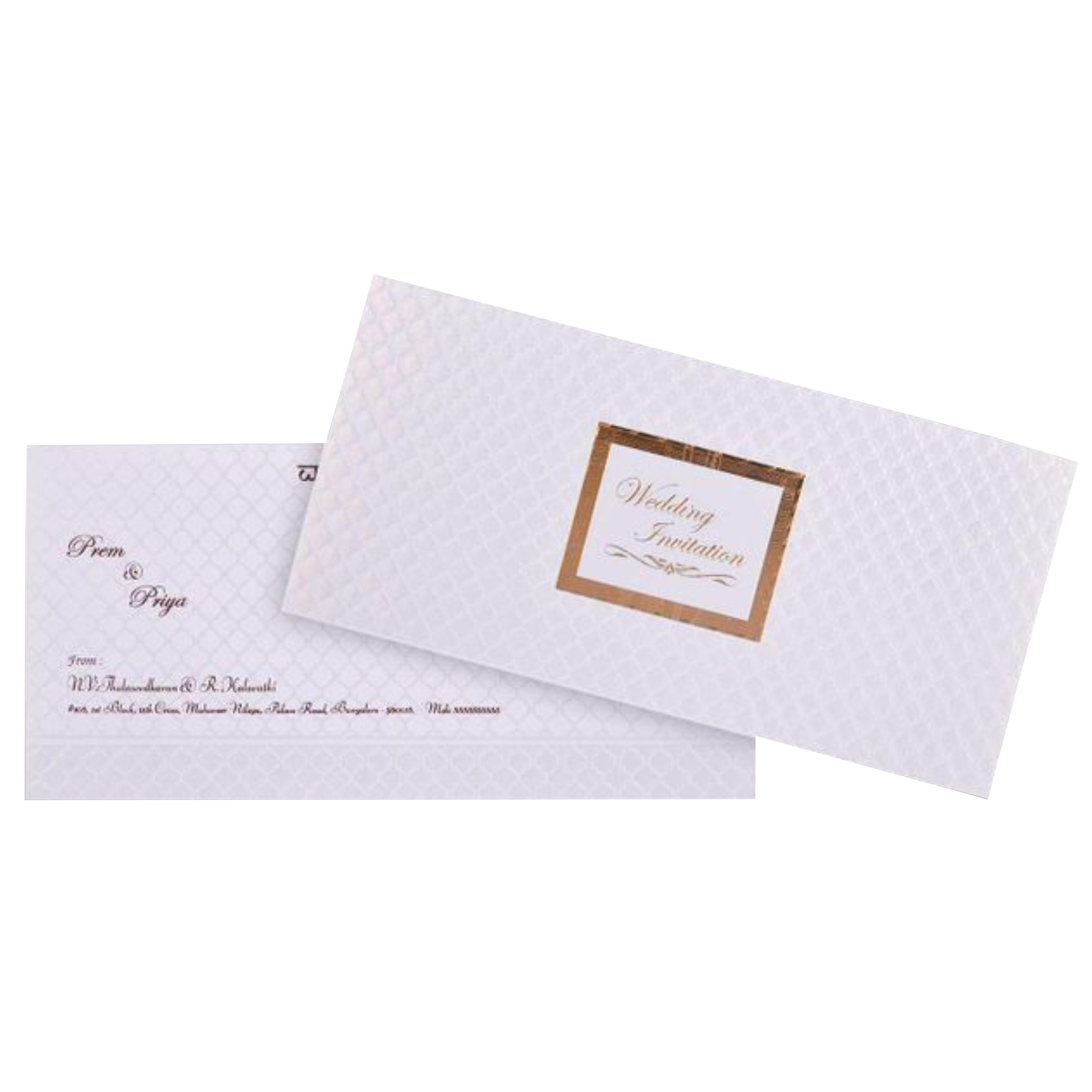 Gold Foiling With Embossed Design Wedding Card - KNK4849