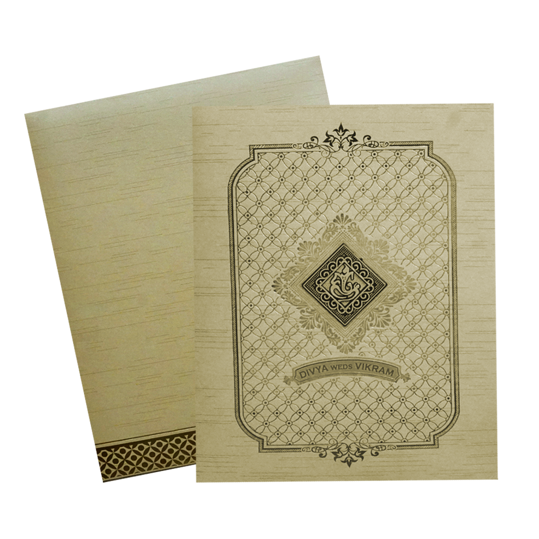 Metallic Beige Vinayaka Wedding Card-KNKR5031C