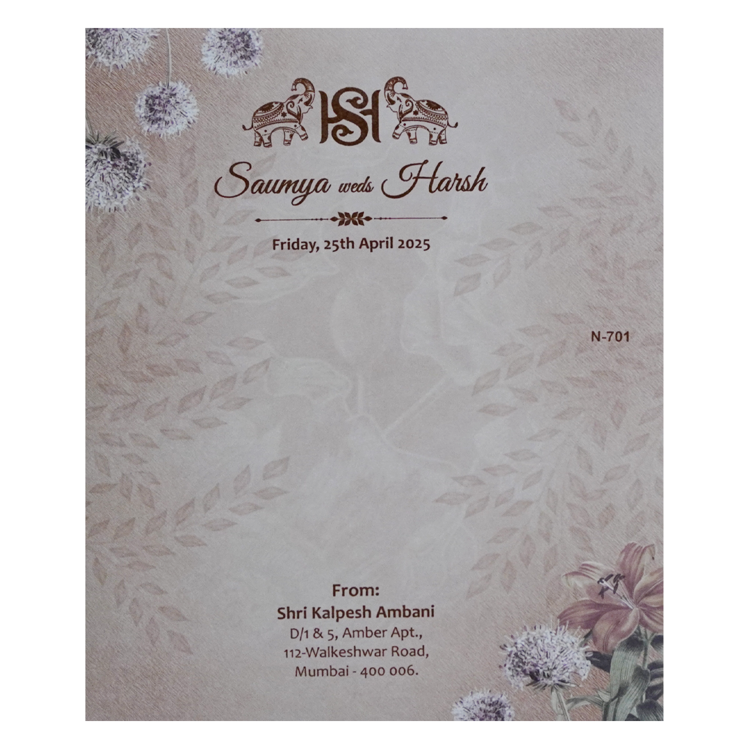 Light Rosy Brown Floral Invitation Card-King of Cards