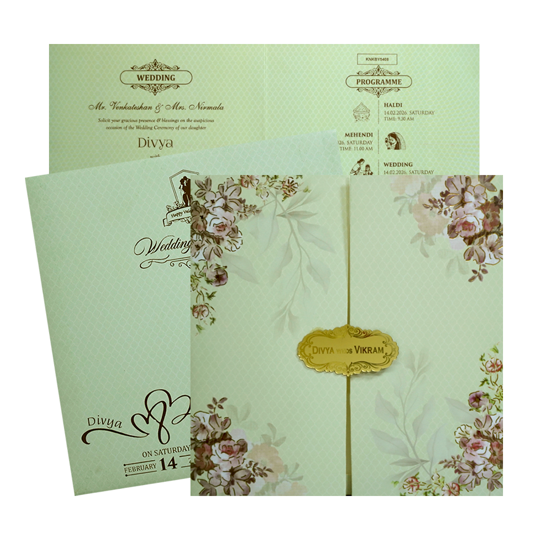 Pista Green Floral Design In Door Opening Pattern-KNKBY5408-King of Cards