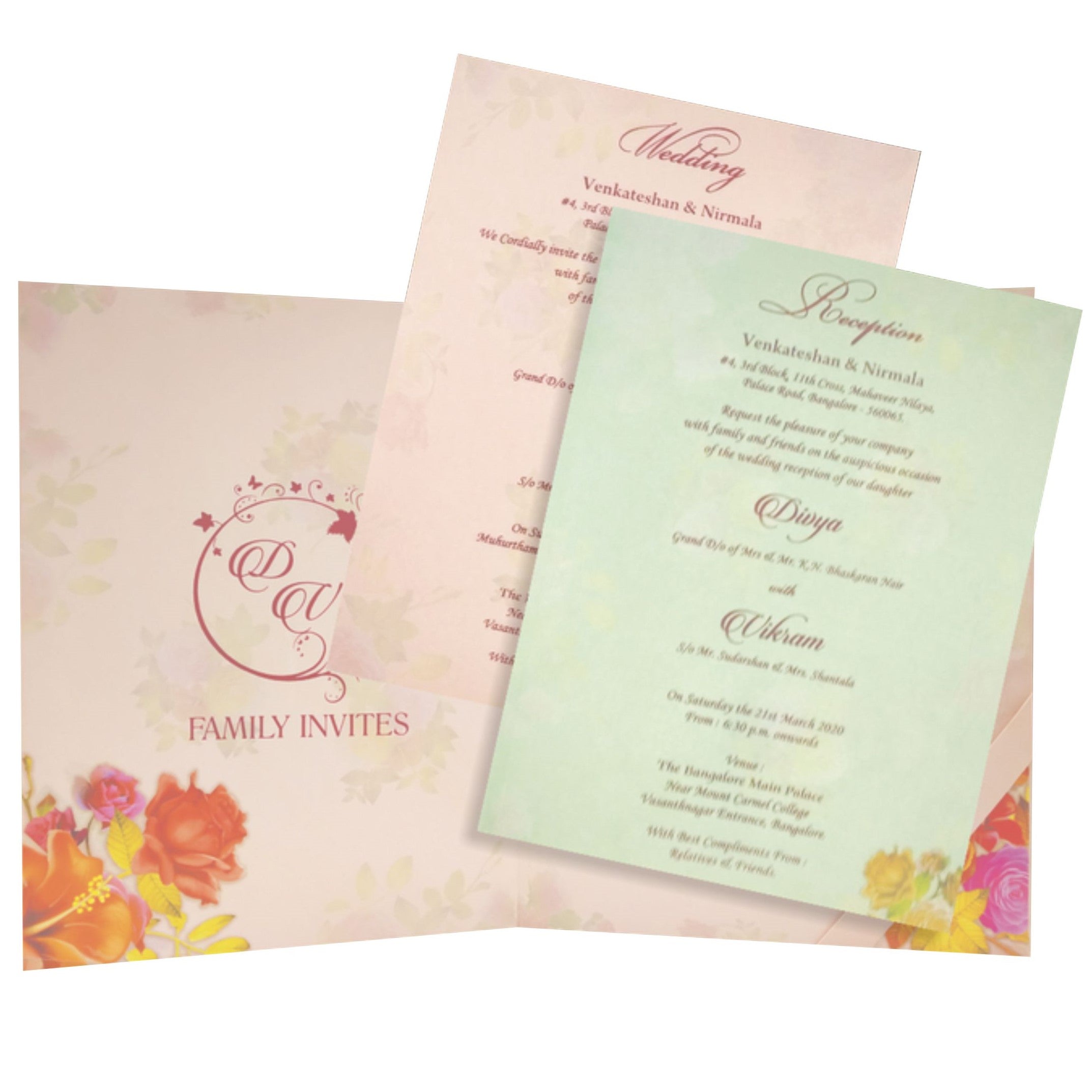 Amazing Peach Shading With Flower Design Padding Invitation Card-King of Cards