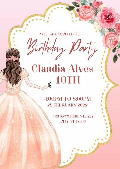 Pink Dress Kids Birthday Invitation-AAKBI003