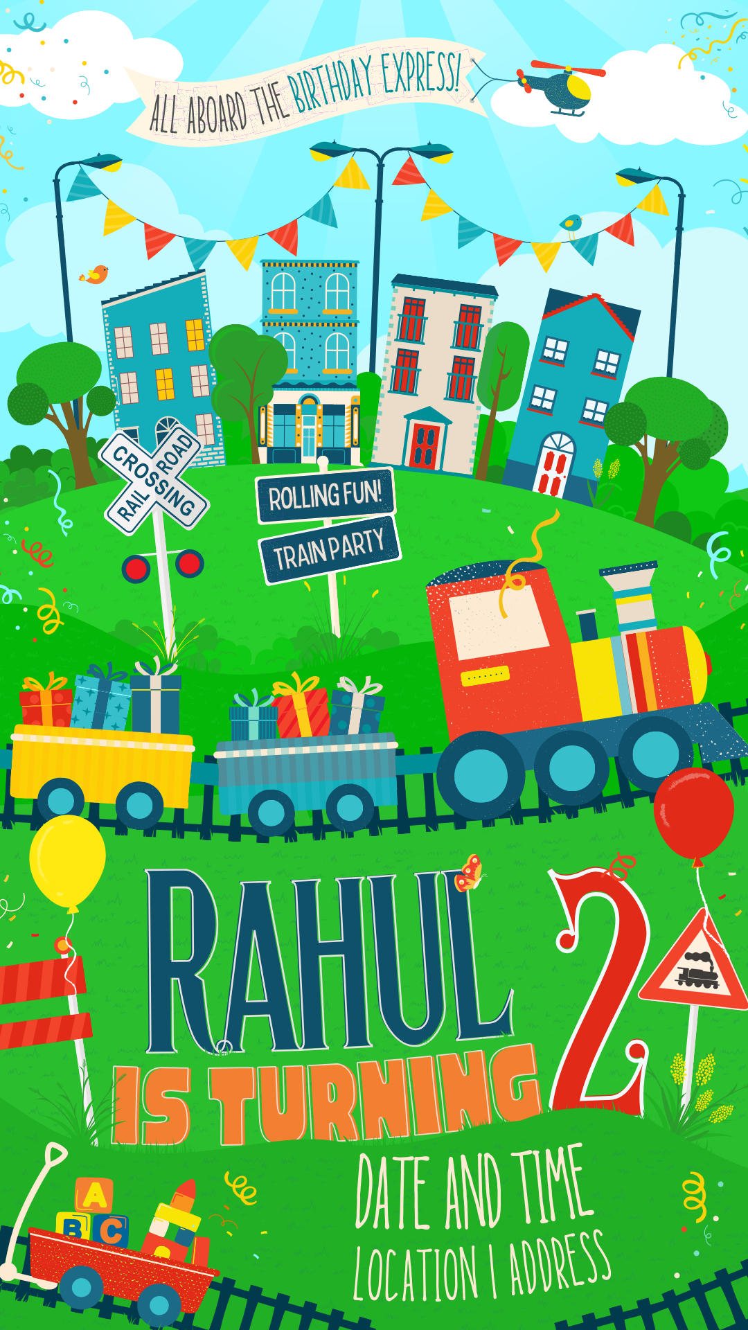 Green Choo Choo Trains Invitation-King of Cards