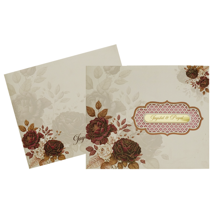 Cream Rose Padded Wedding Card-King of Cards