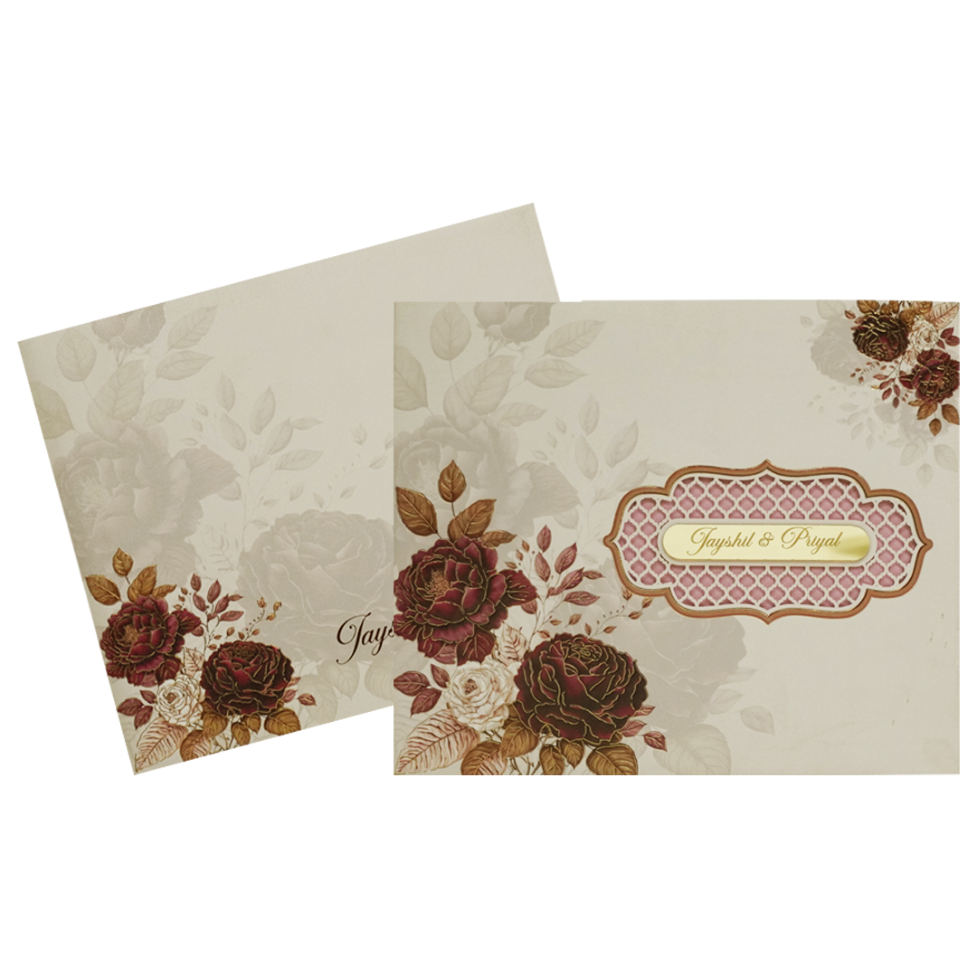 Cream Rose Padded Wedding Card-King of Cards