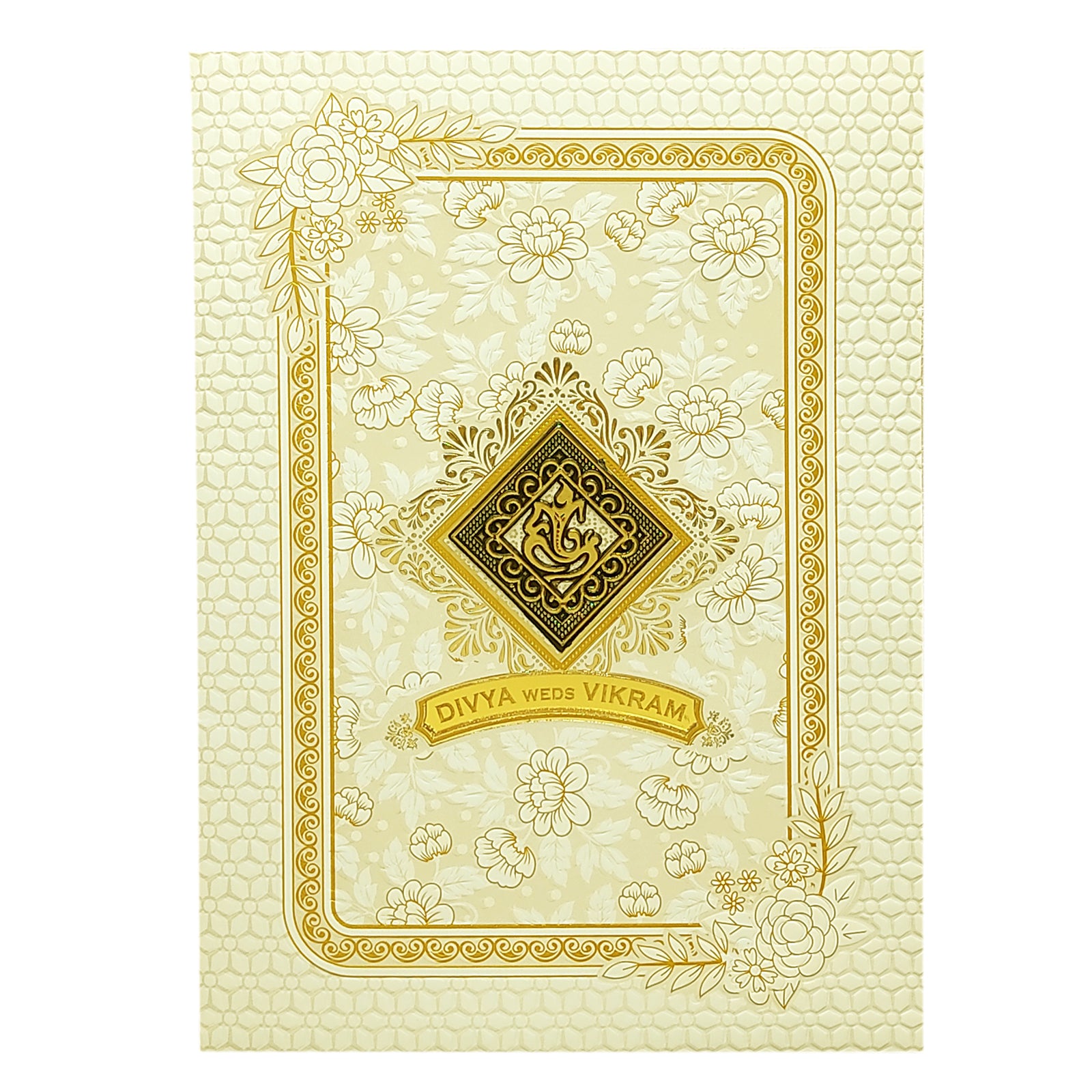 White Gold Floral Invitation Card-King of Cards
