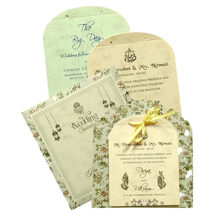 Green Floral MDF Invitation Card-King of Cards