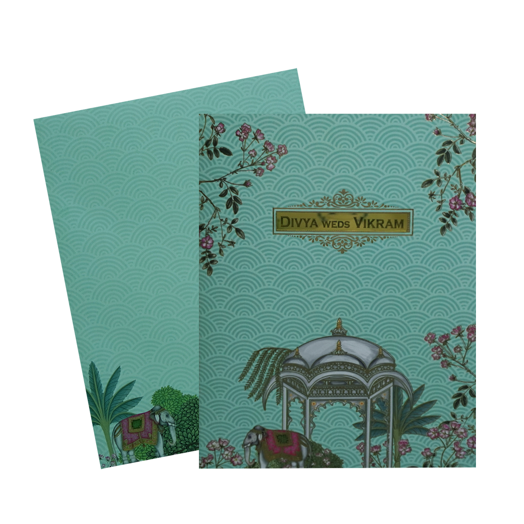 Green Floral Palace Invitation Card-KNKC4077