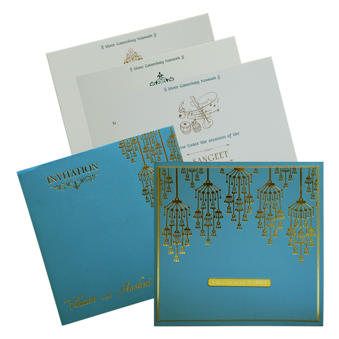 Teal Blue Nameplate Padded Wedding Card-King of Cards