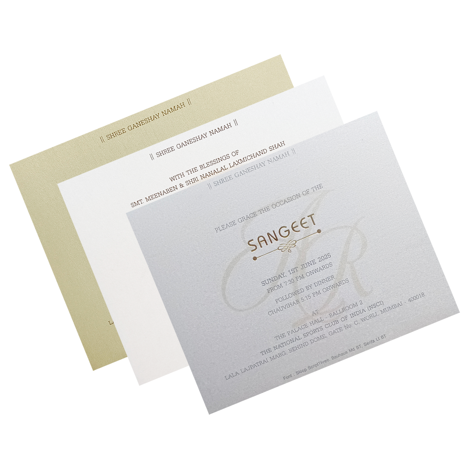 Metallic Grey Floral Invitation-King of Cards