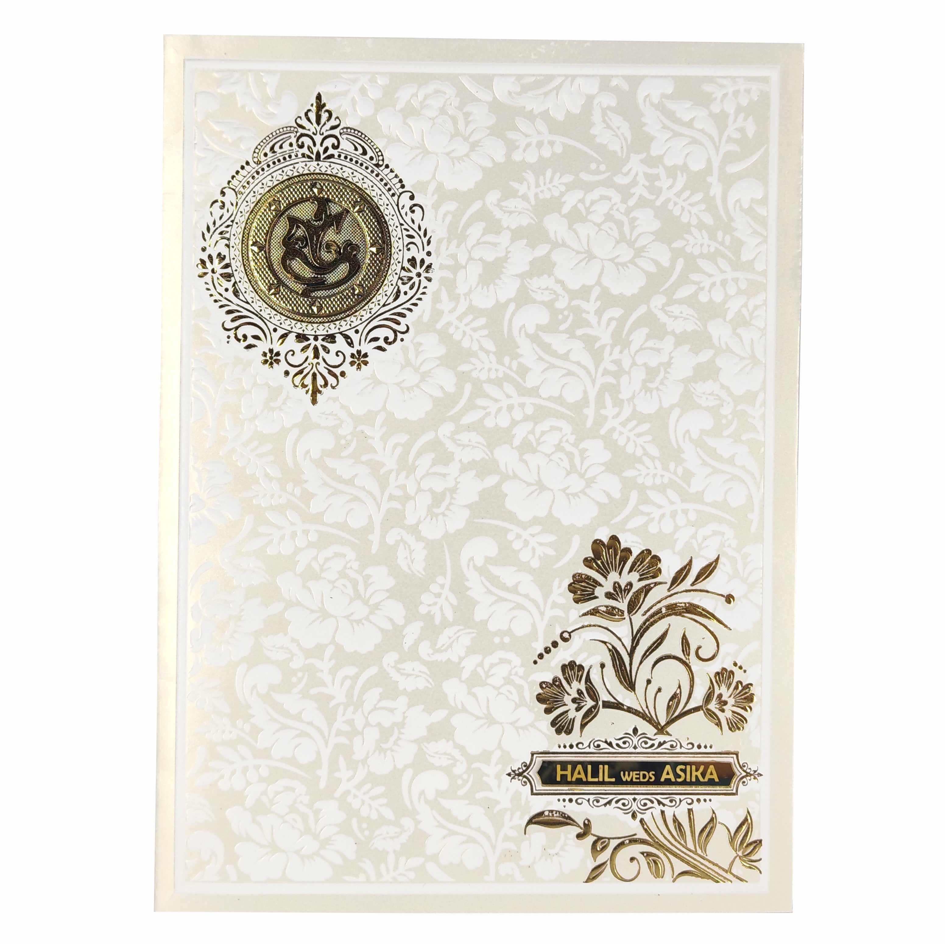 White Jumbo Screen Embossed Floral With Gold Foiling-KNK40500