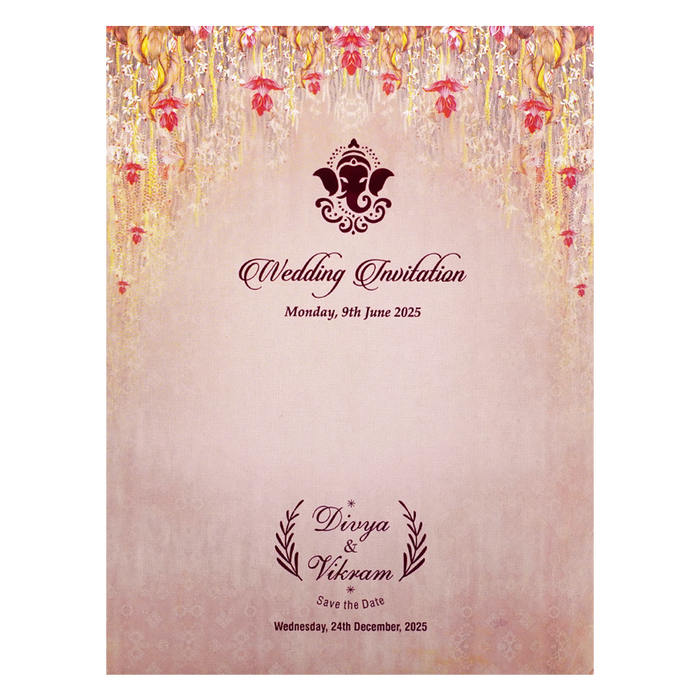 Orange Classic Floral Wedding Card In Offset Print-KNKC4056-King of Cards