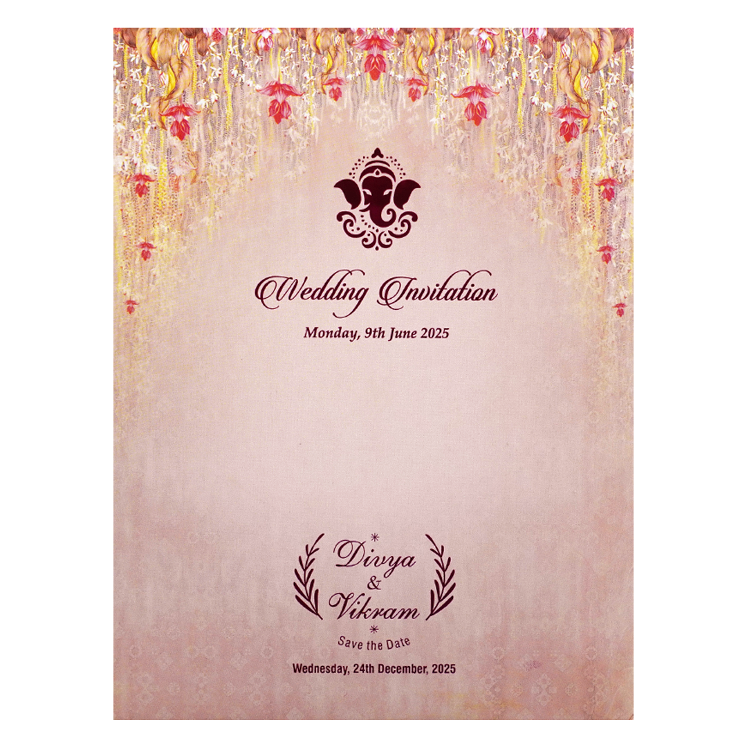 Orange Classic Floral Wedding Card In Offset Print-KNKC4056