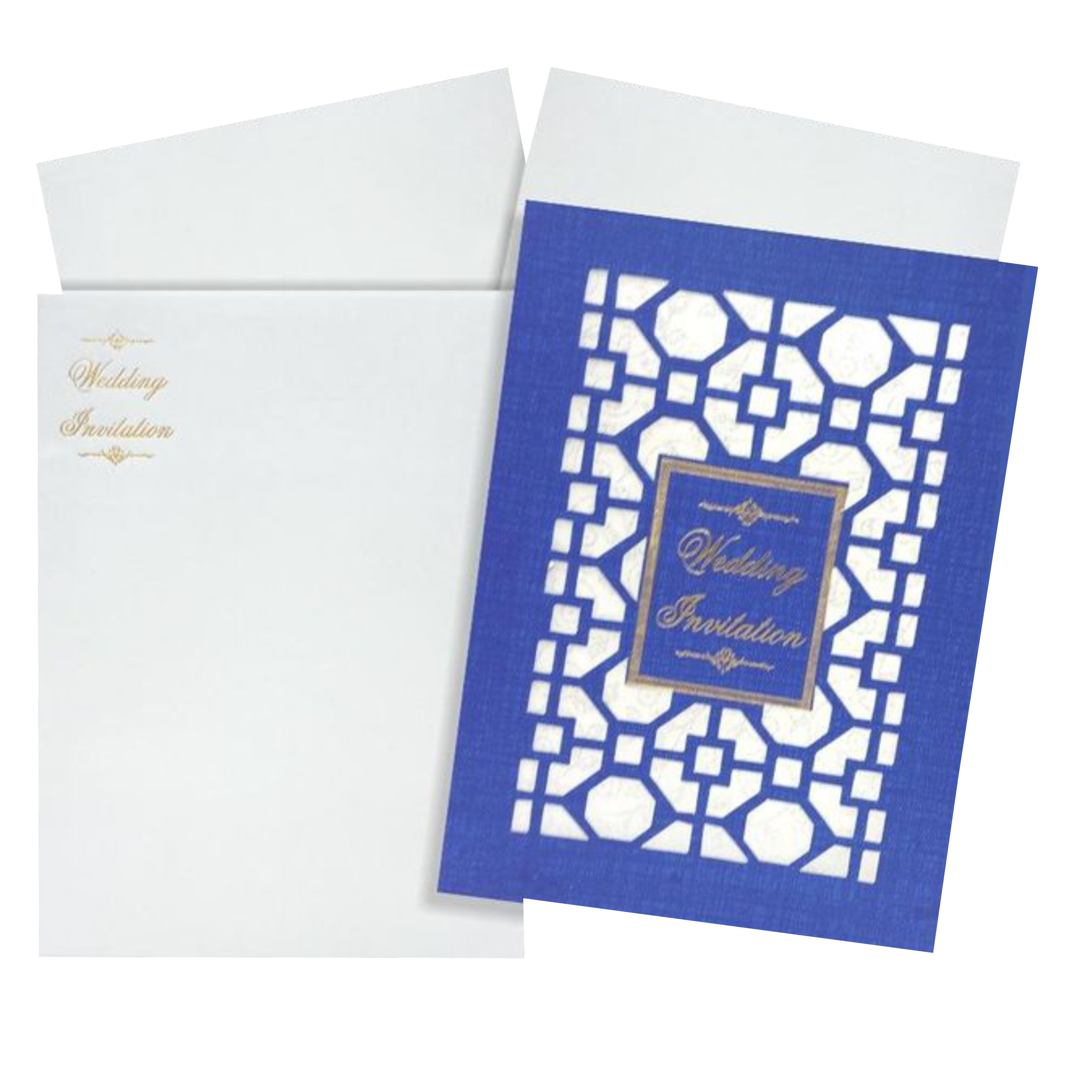 Blue Laser Cut Invitation With Gold Tipping Message Box-KNCPC431