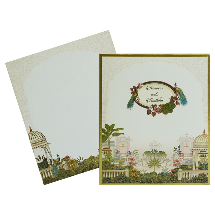 Cream Mughal Art Padded Invitation Card-King of Cards