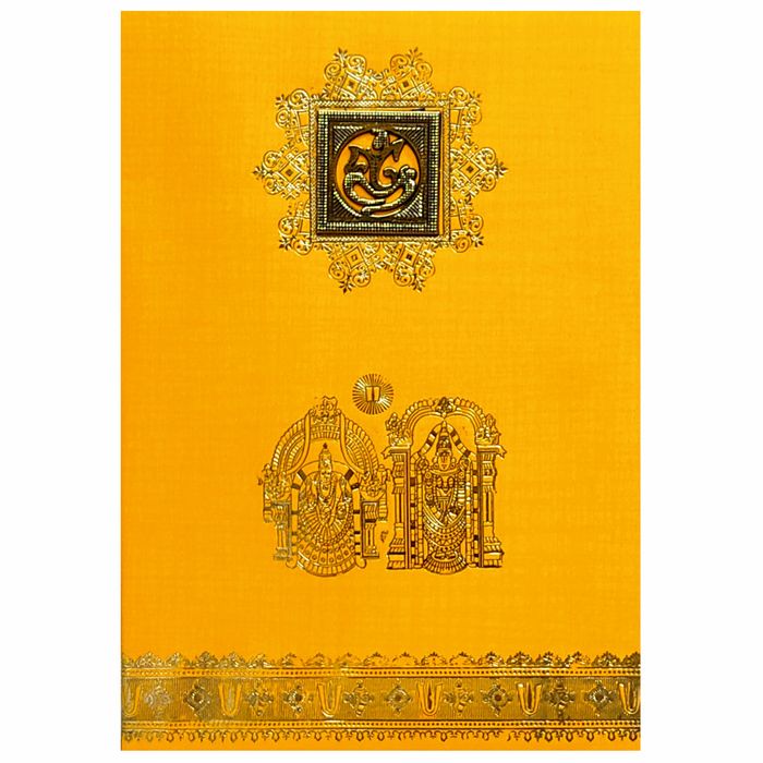 Orange Metallic Balaji Padmavathi Invite With Square Ganesha-KNCM22OB-King of Cards