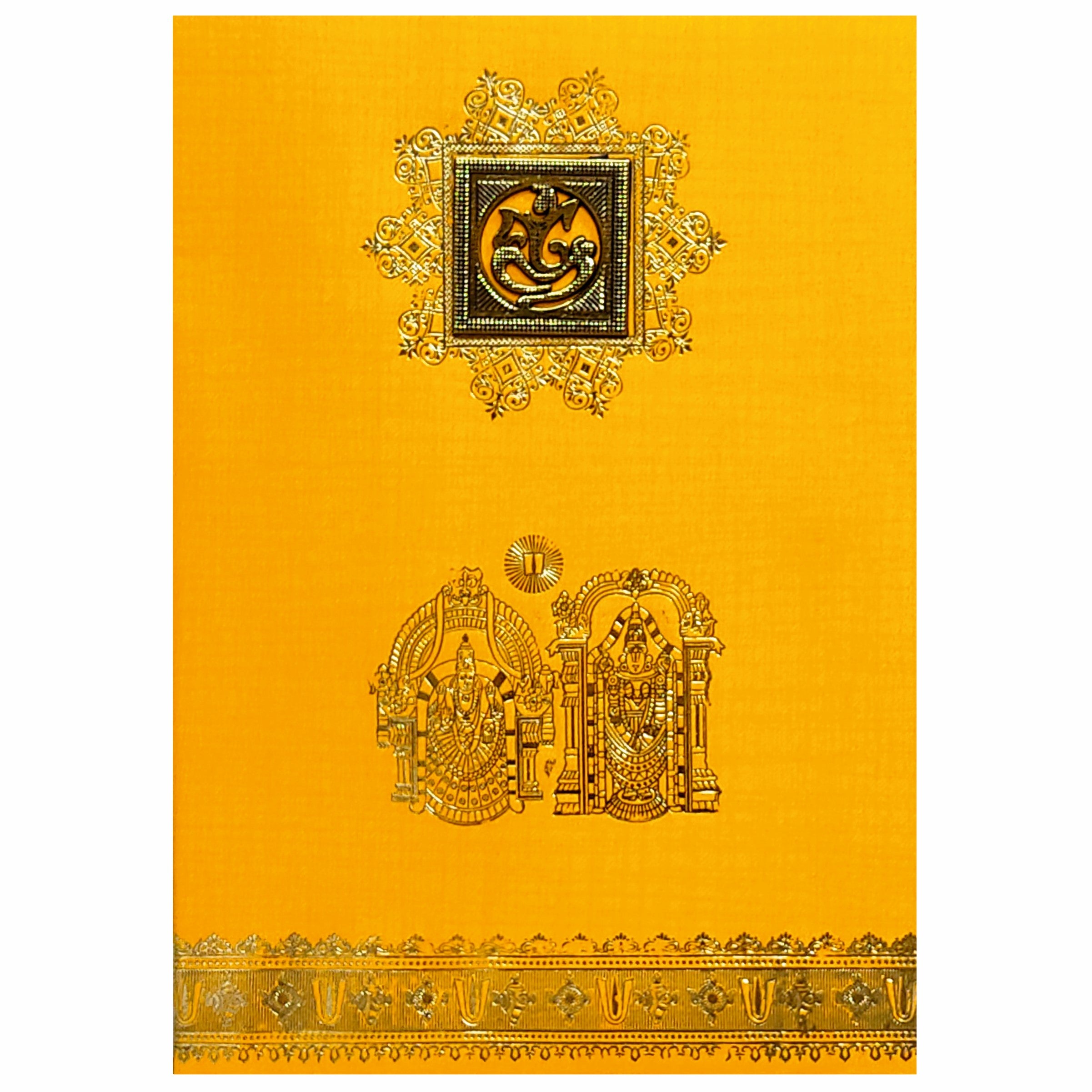 Orange Metallic Balaji Padmavathi Invite With Square Ganesha-KNCM22OB-King of Cards