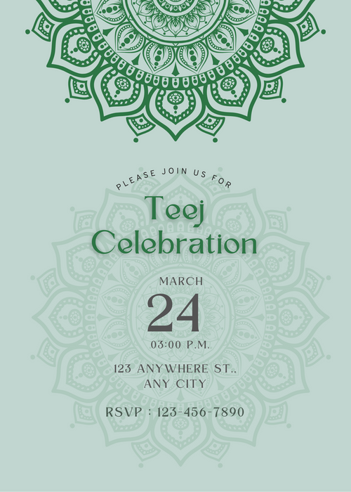 Light Green Floral Teej Invitation-AATEE001