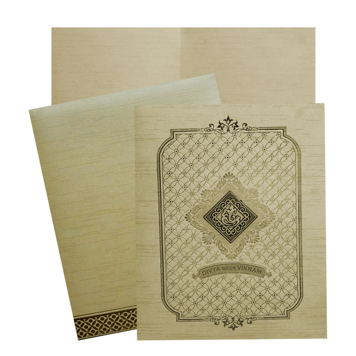 Metallic Beige Vinayaka Wedding Card-KNKR5031C