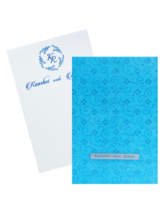 Blue Glitter Tracing Sheet Invitation Card-KRCS7420