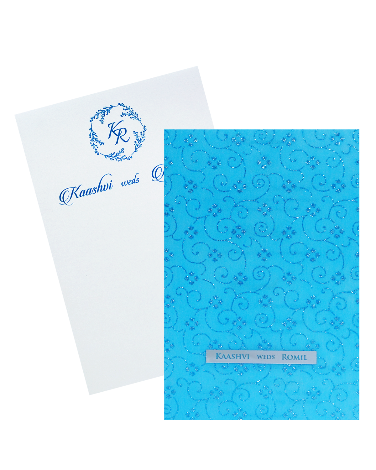 Blue Glitter Tracing Sheet Invitation Card-King of Cards