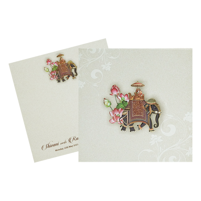 Cream Elephant Padded Wedding Invitation Design-King of Cards