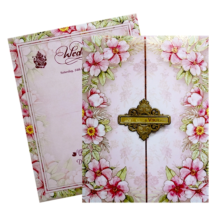 Pink Floral Name Plate Door Invitation Card-King of Cards