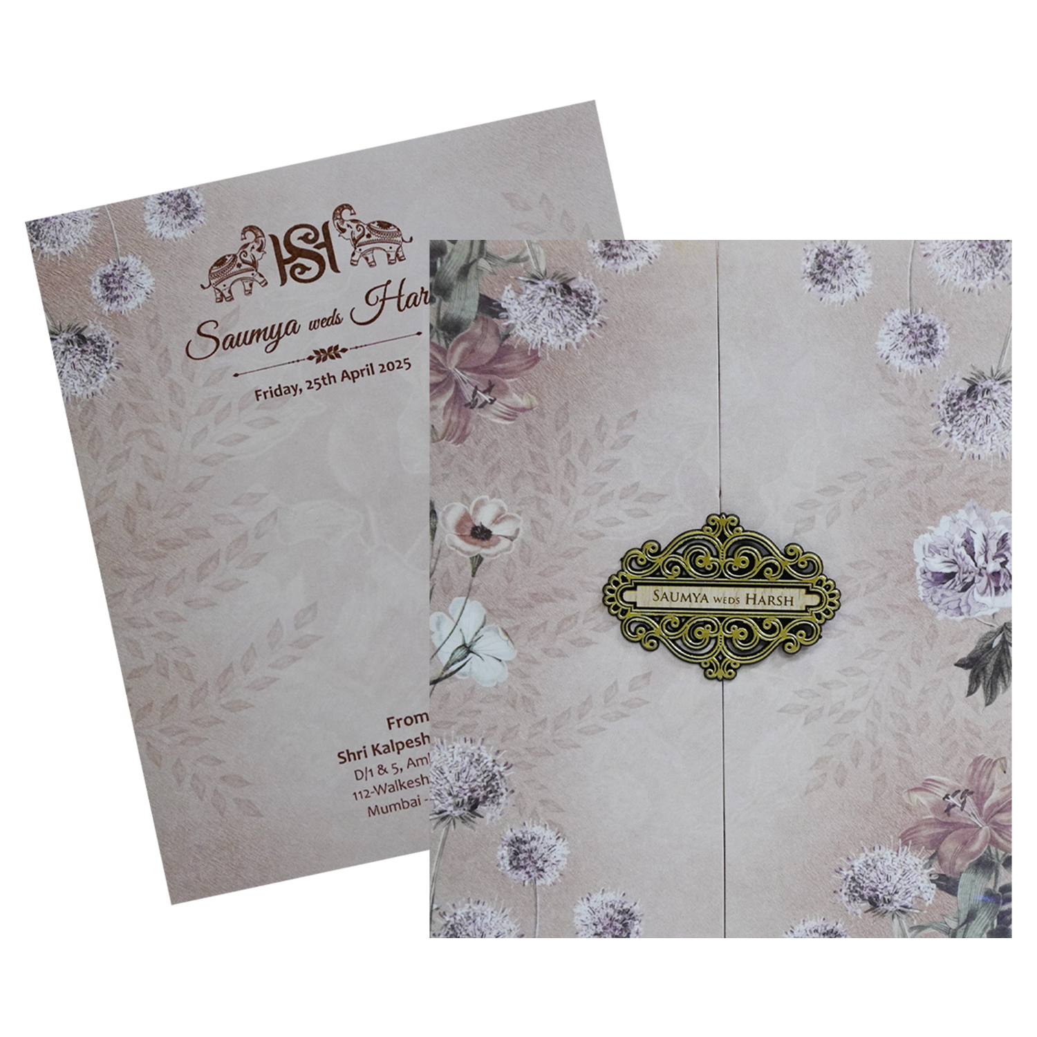 Light Rosy Brown Floral Invitation Card-KVN07010
