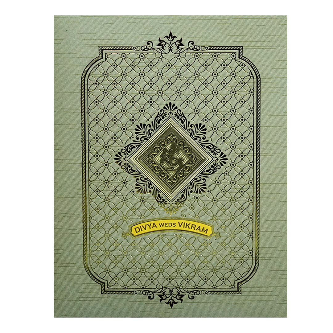 Pista Green Shiny Ganesha Wedding Card-KNKR5031G