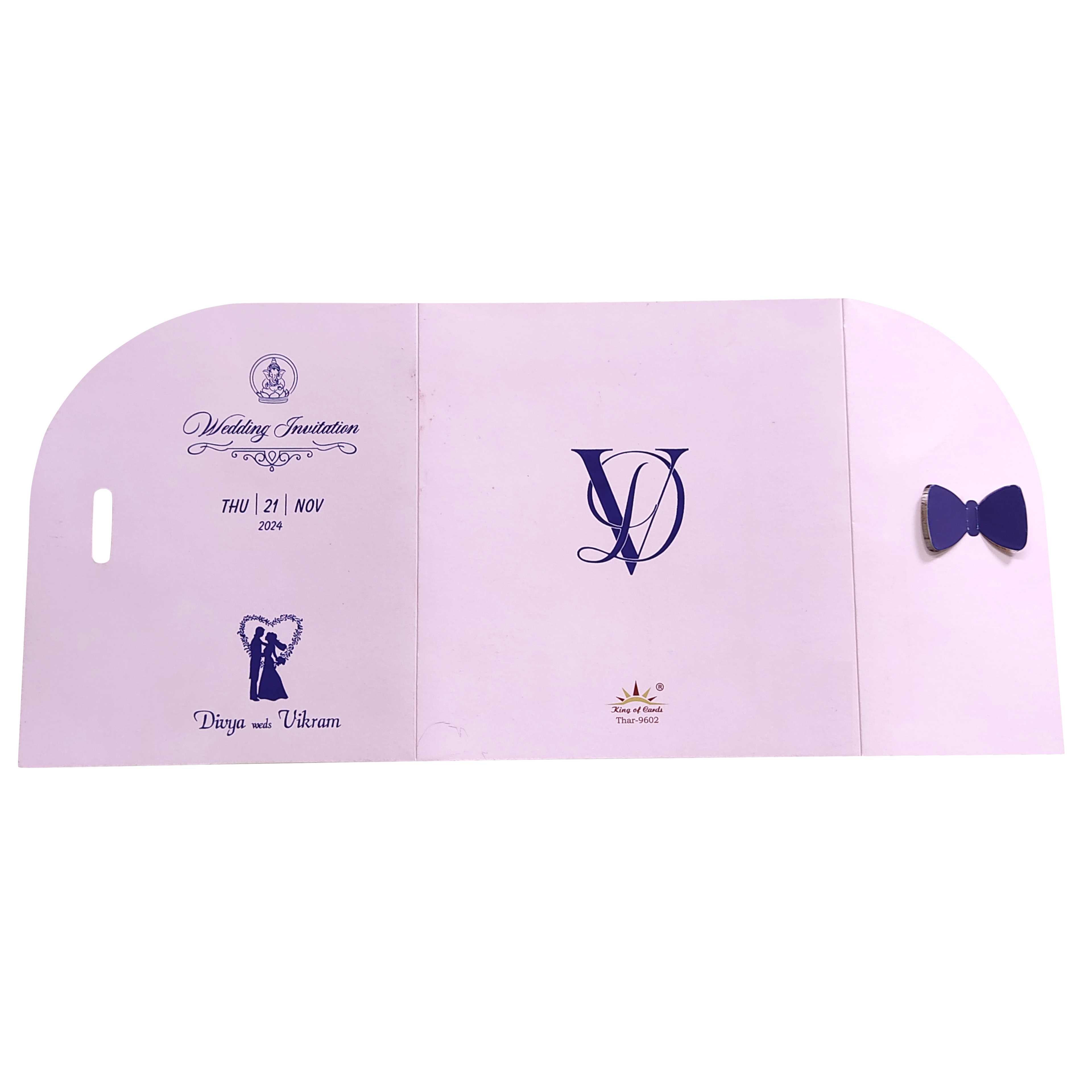 Light Pink Bow Twofold Wedding Card-KNTH9602P