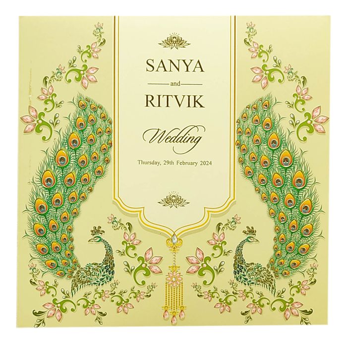 Cream Peacock Invitation Card-King of Cards