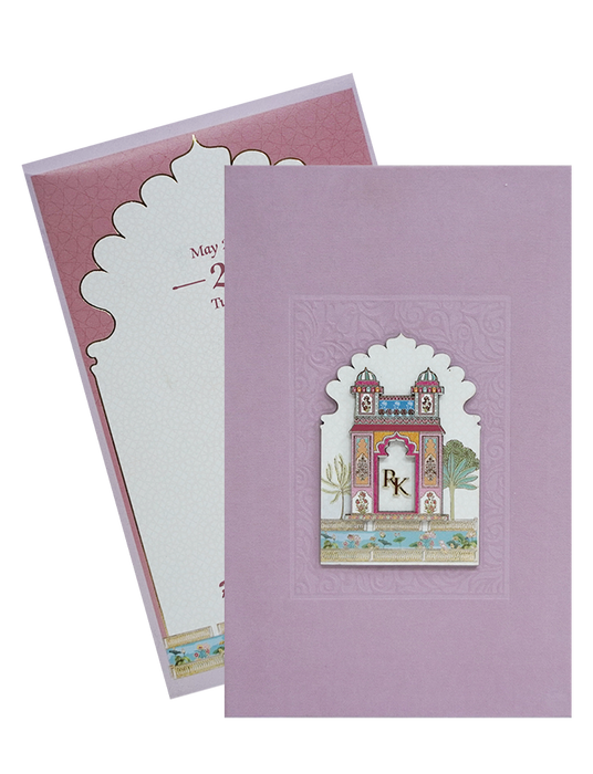 Pink Pop-Up Soft Fabric Wedding Card-King of Cards