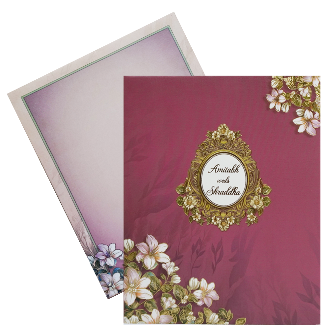 Pink Floral Padded Wedding Card-King of Cards