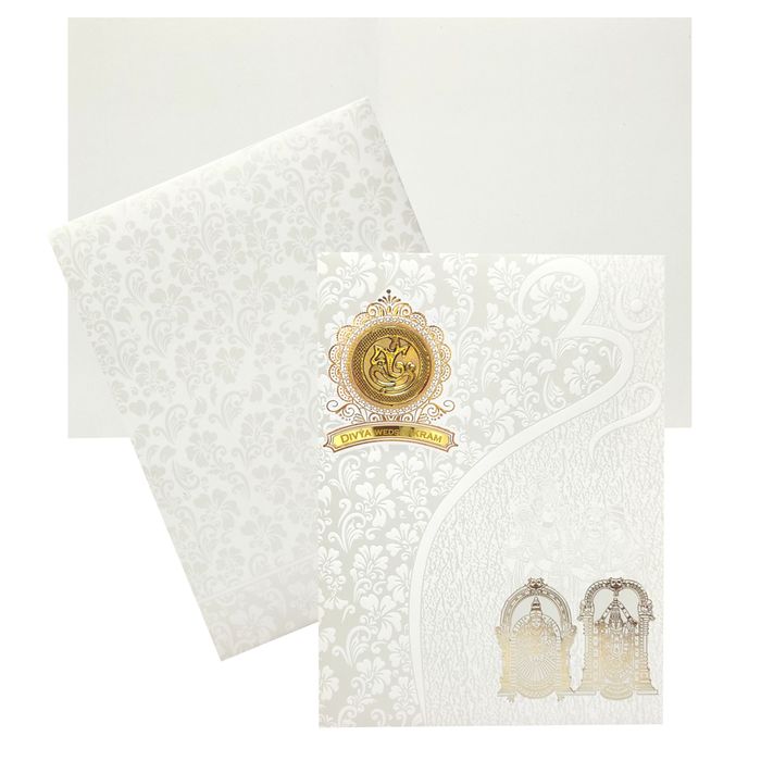 White Royal Screen Embossed With Balaji And Padmavathi-KNK7046W-King of Cards