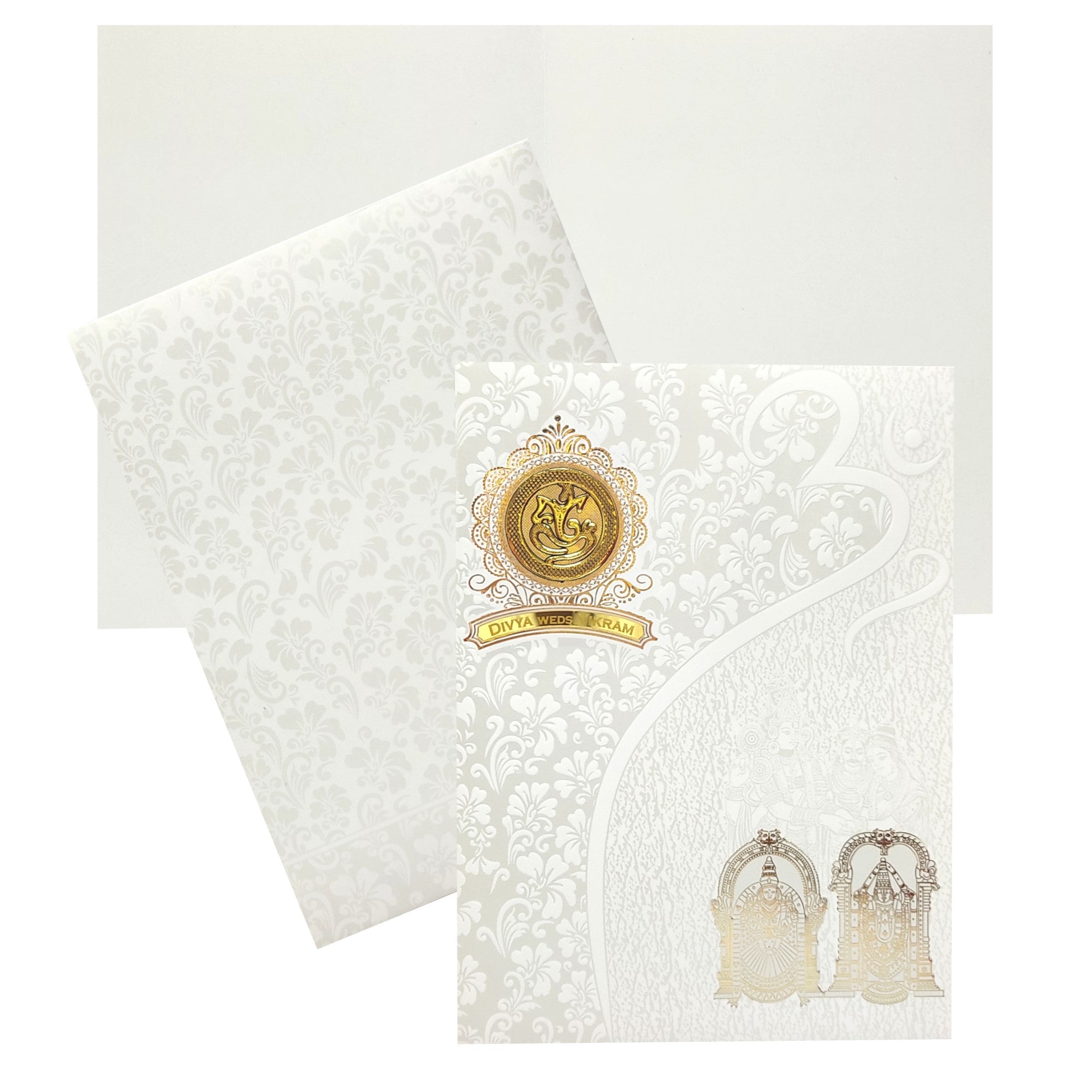 White Royal Screen Embossed With Balaji And Padmavathi-KNK7046W