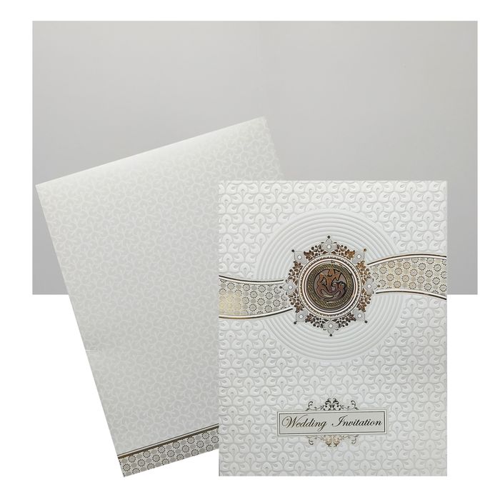 White Embossed Ganesha Wedding Card-King of Cards