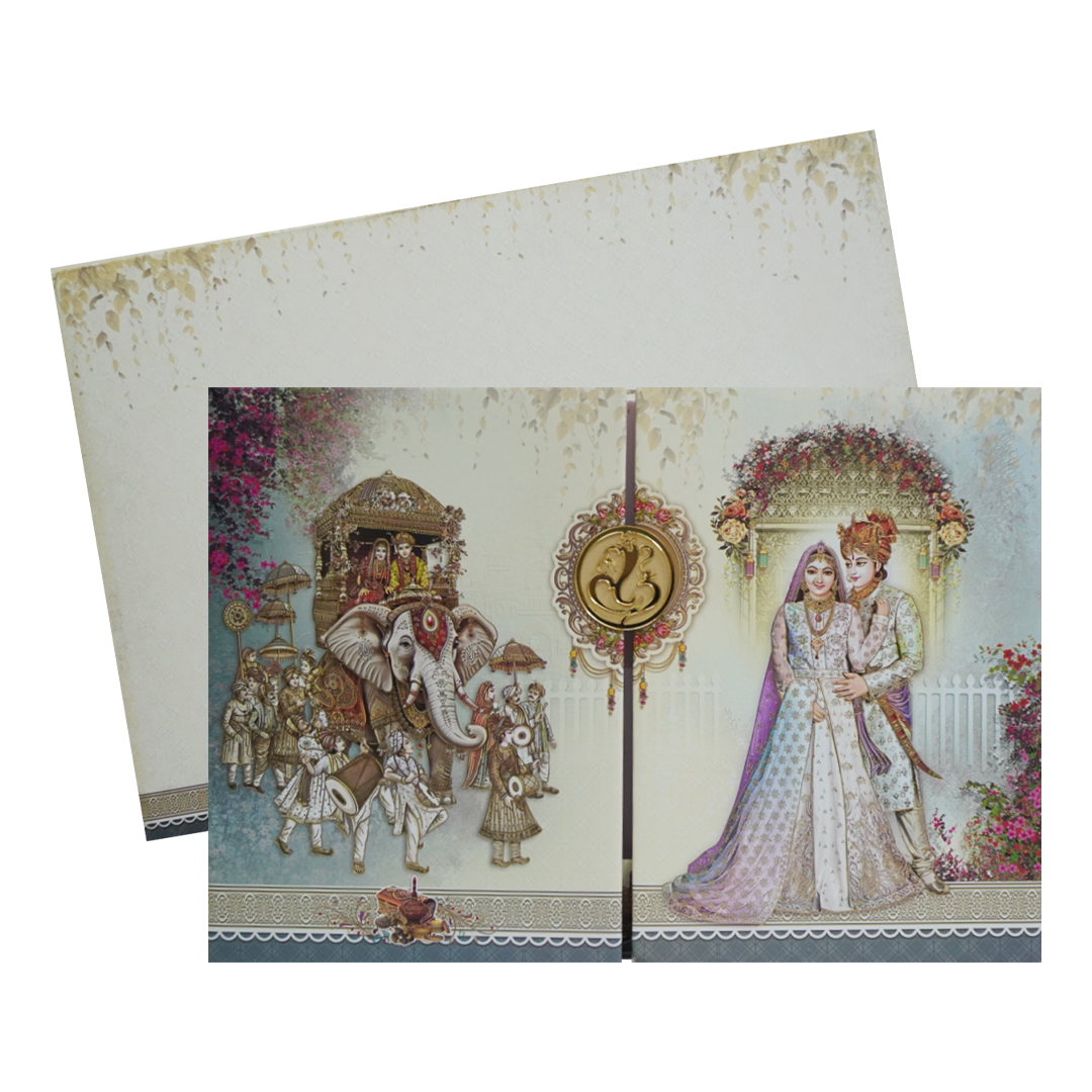 Lime Yellow Door Padded Wedding Card Design-KAC05840