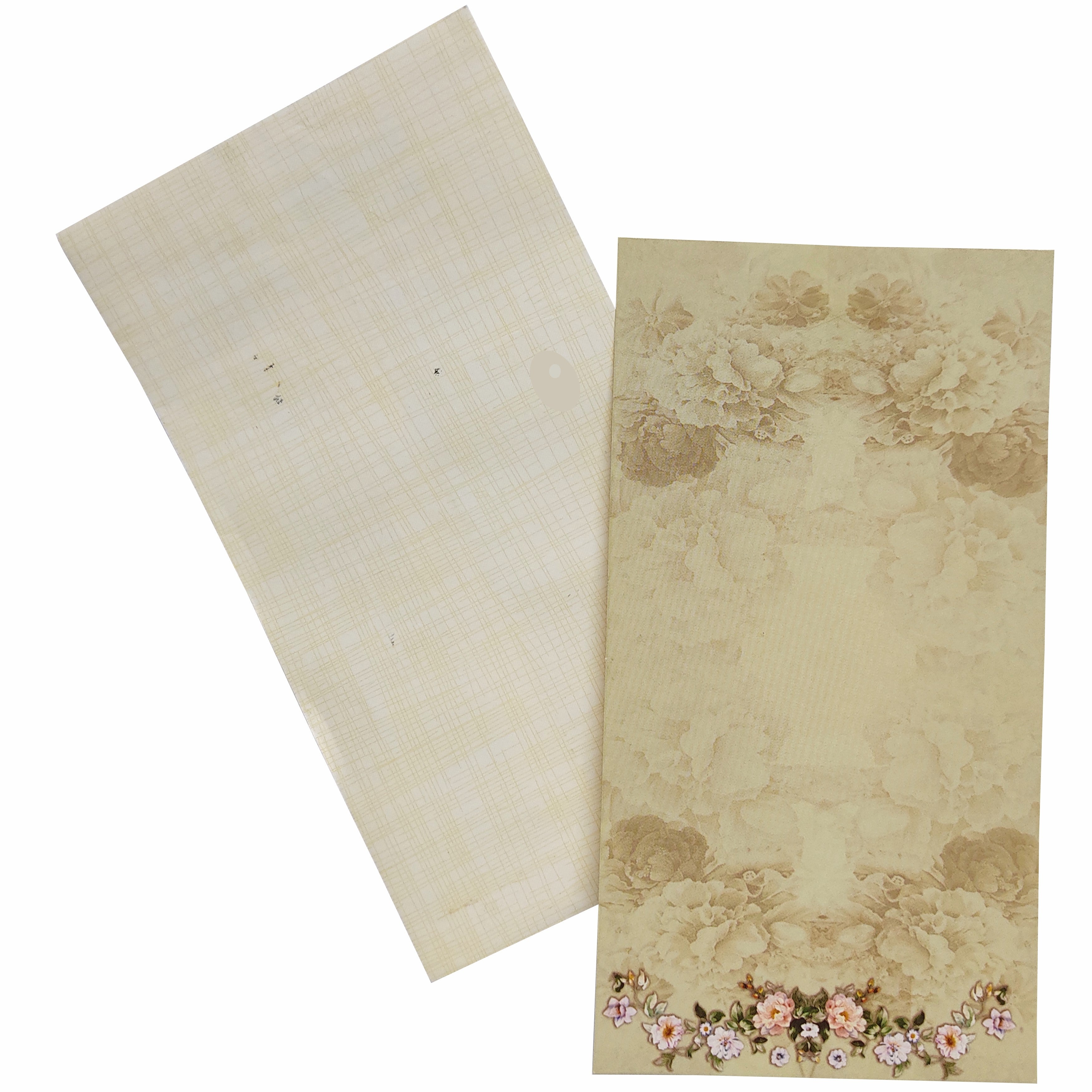 Light Gold Single Sheet Floral Wedding Card With Yellow Paper Cover-KNS9008GF