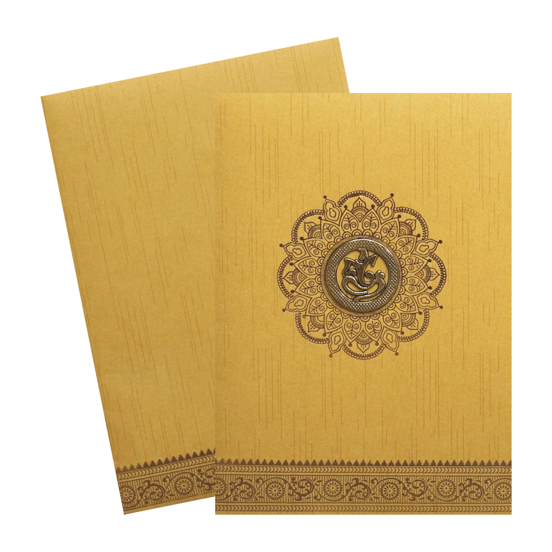 Yellow Golden Ganesha Wedding Card-KNKR026G