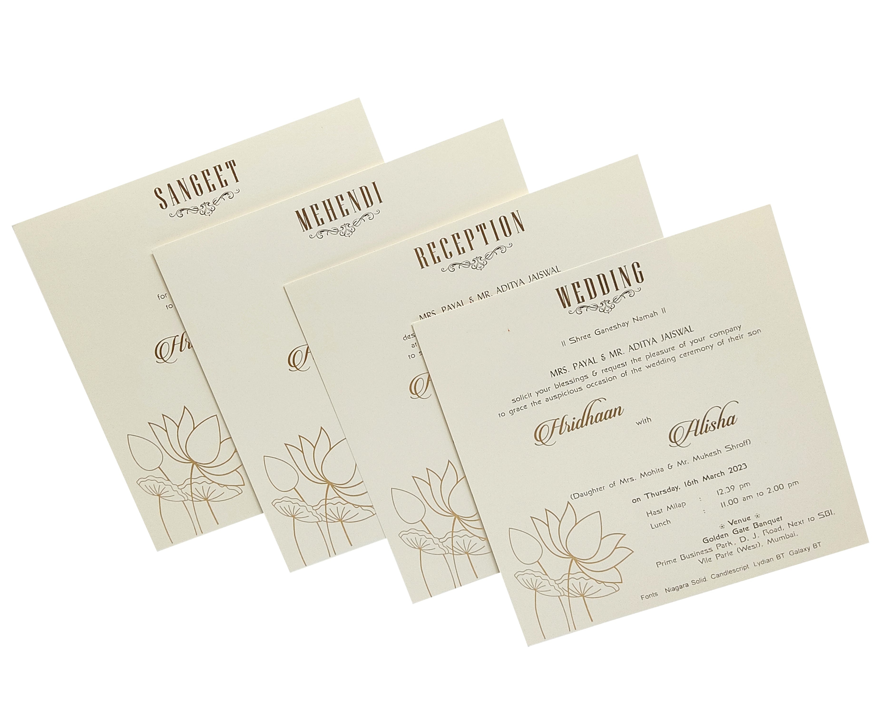 Khaki Brown Lotus Floral Wedding Card-Krc28550