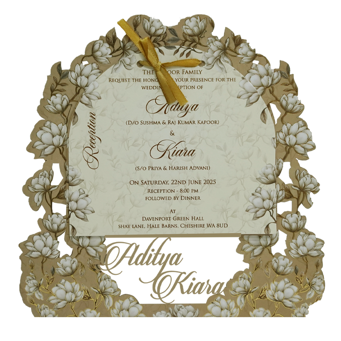 Brown Laser Cut White Floral Wedding Card-King of Cards