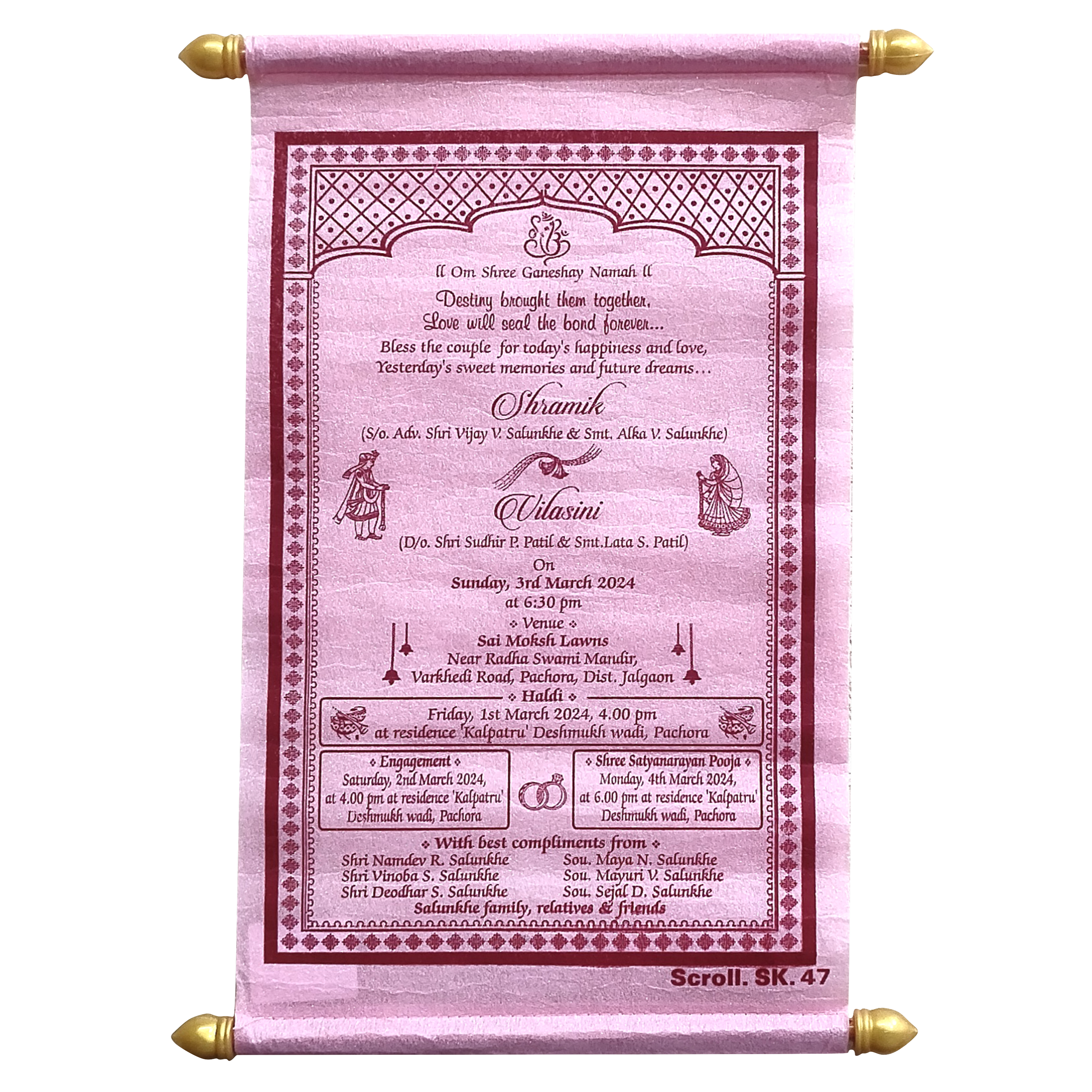 Pastel Pink Scroll Card-KJTS0047