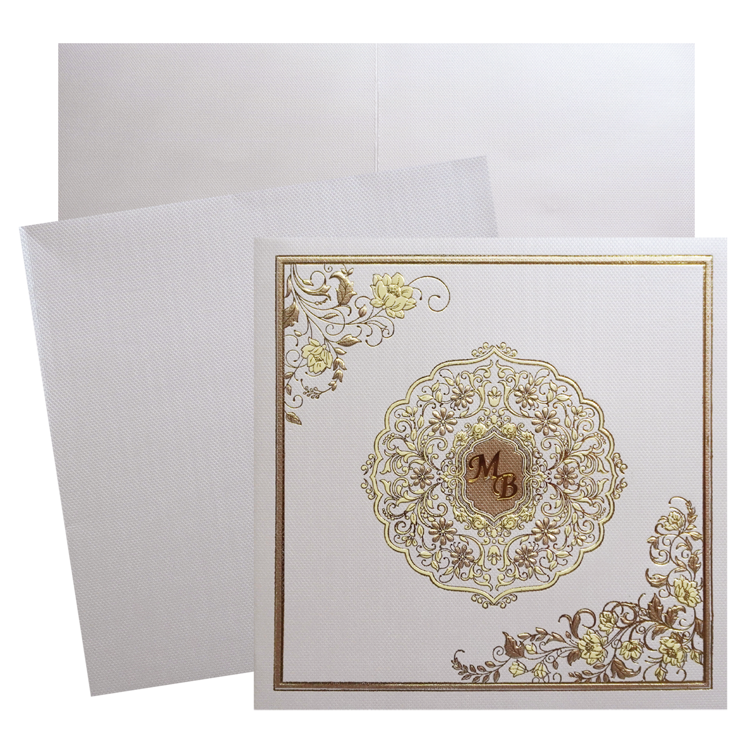 Ivory Golden Floral Wedding Card-KSI11550