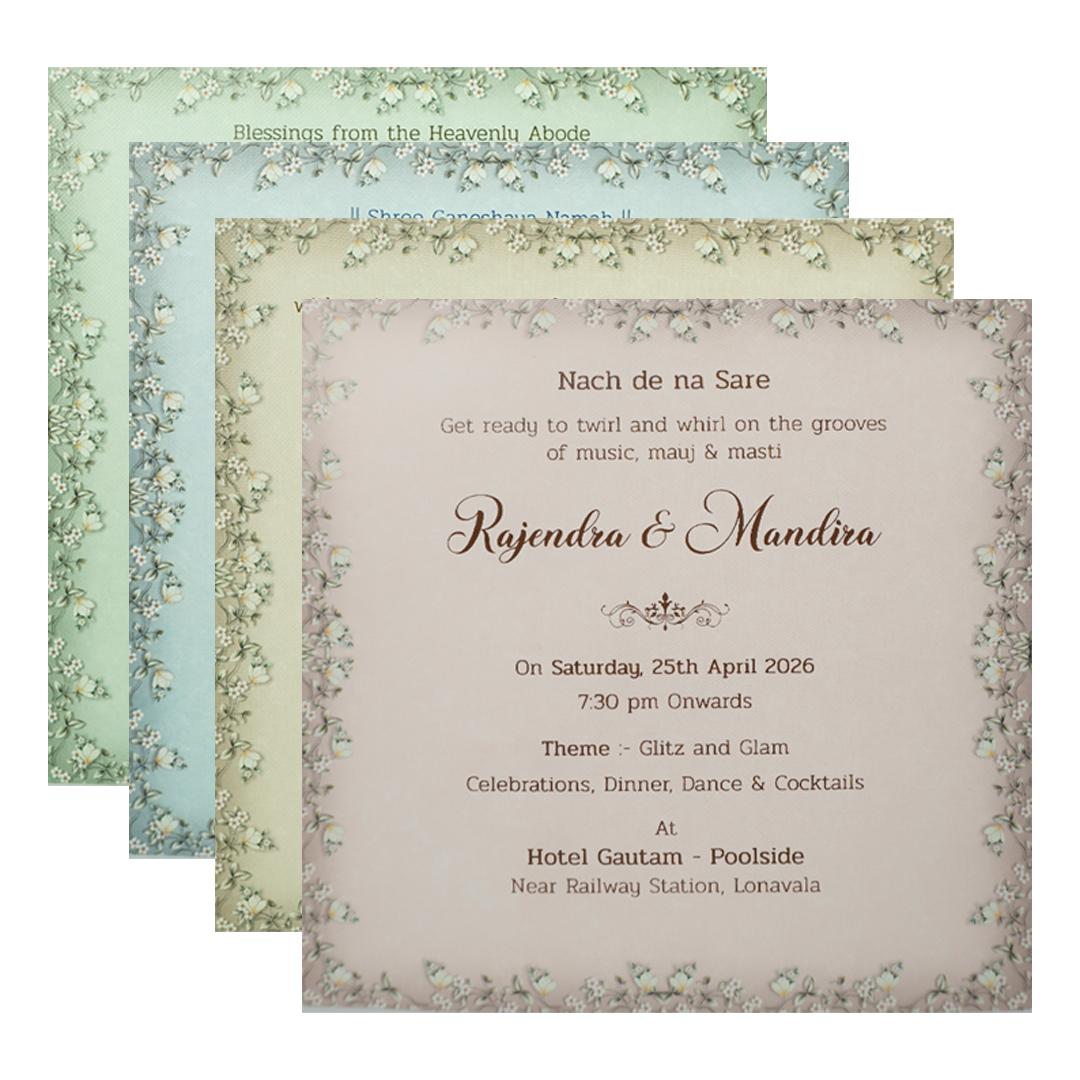 Green Floral Frame Wedding Invitation Box - KSI64190