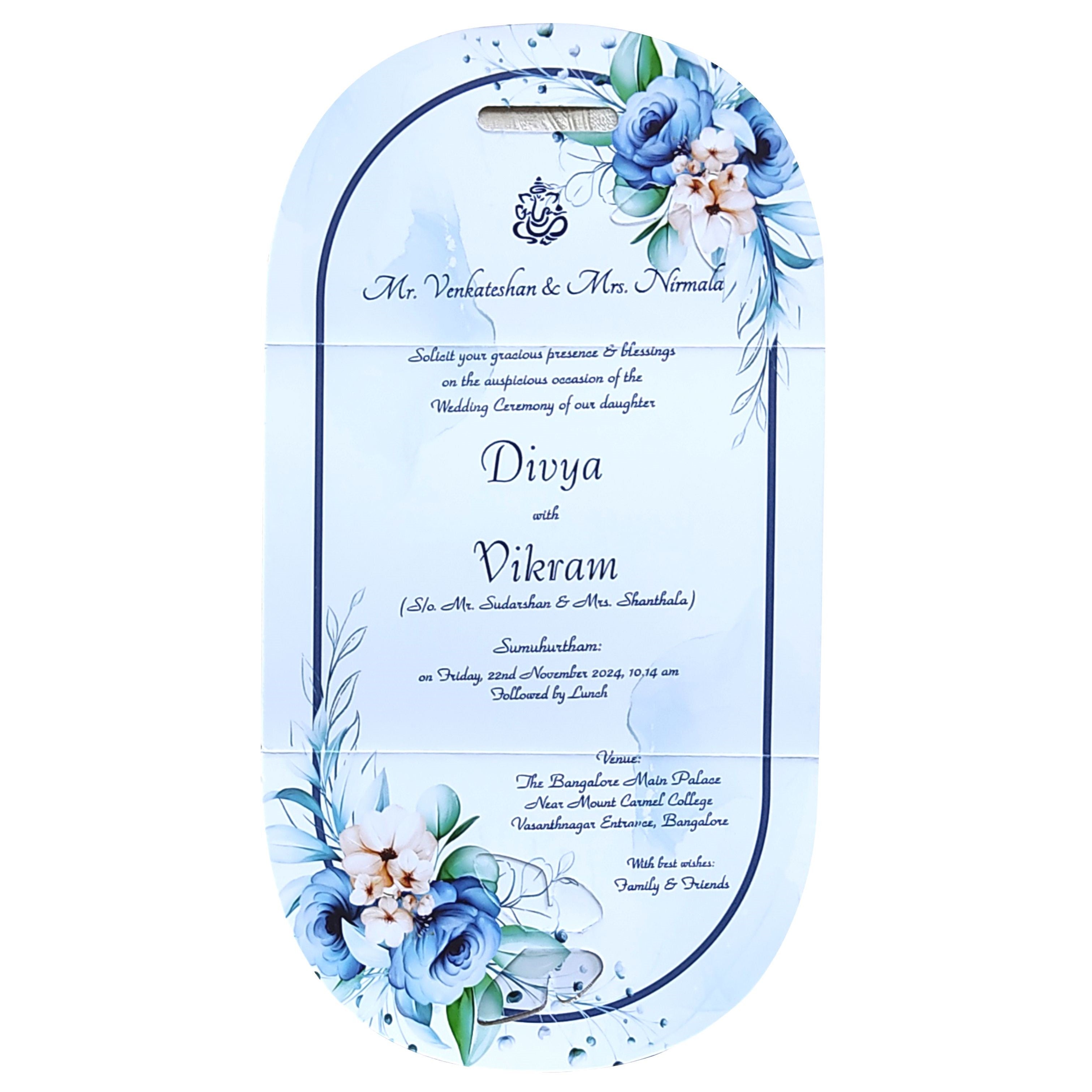 Blue Floral Butterfly Invitation Card-King of Cards