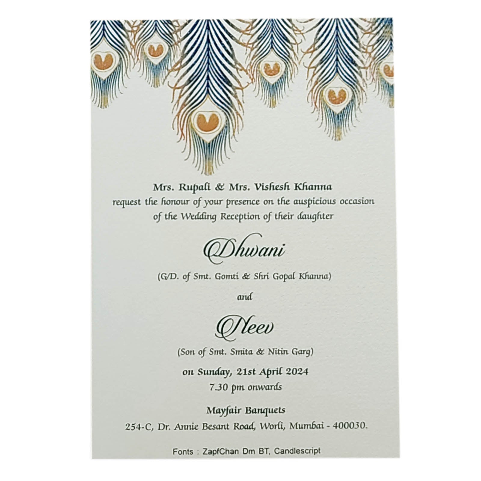 Grey Peacock Single Sheet Invitation Card-KRCS6091