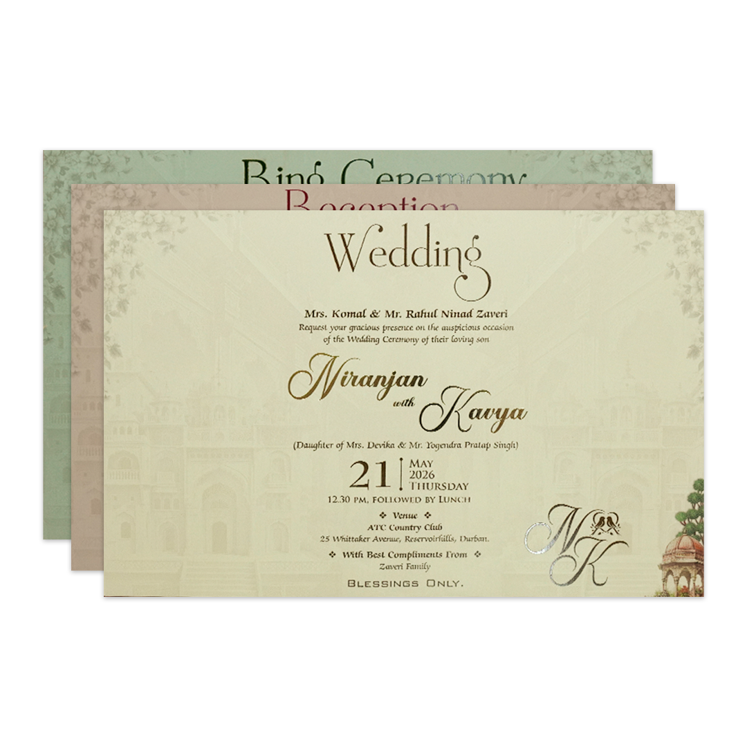 Grey Palace Floral Padded Wedding Card-KSH72180