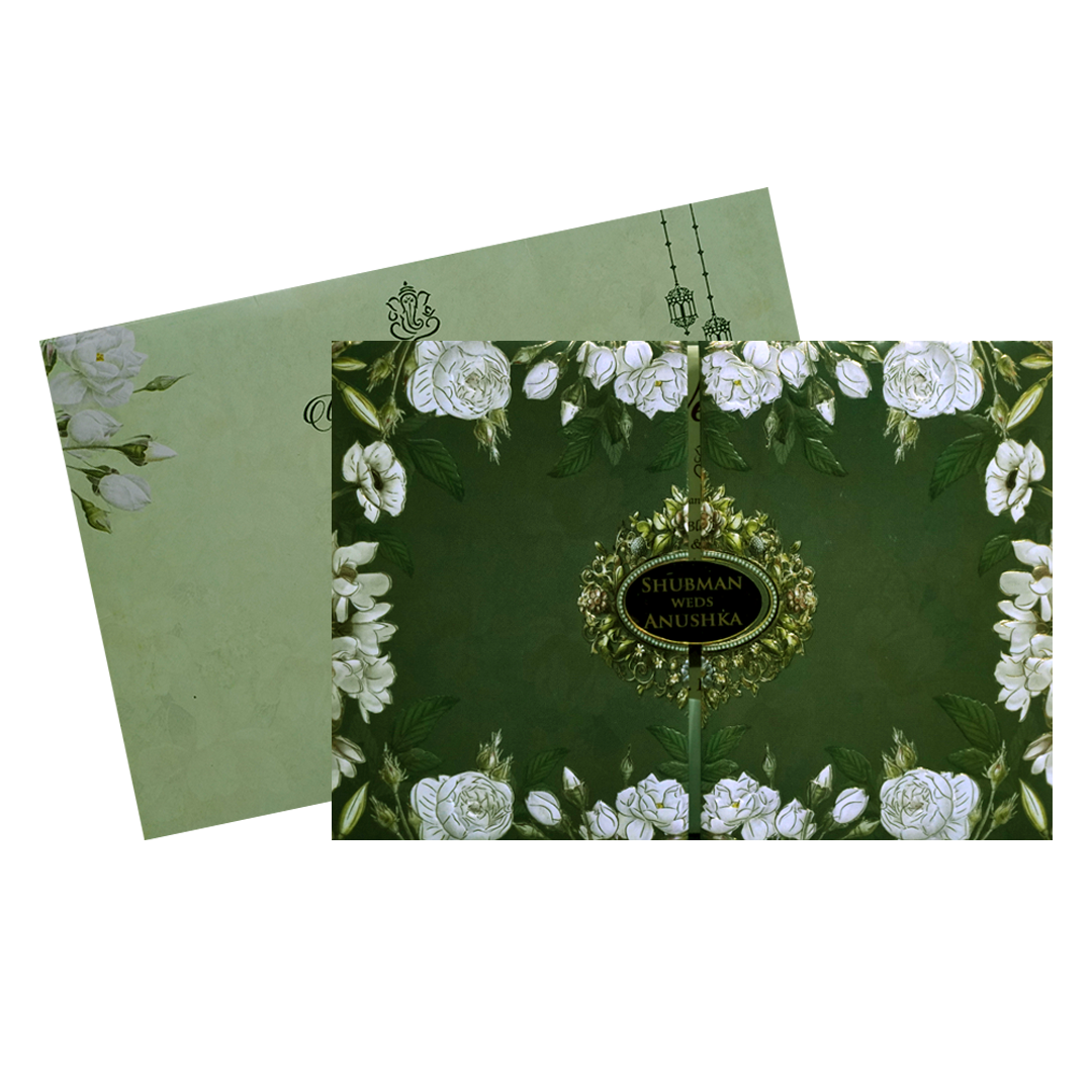 Dark Green Padded Marriage Invitation Card-King of Cards