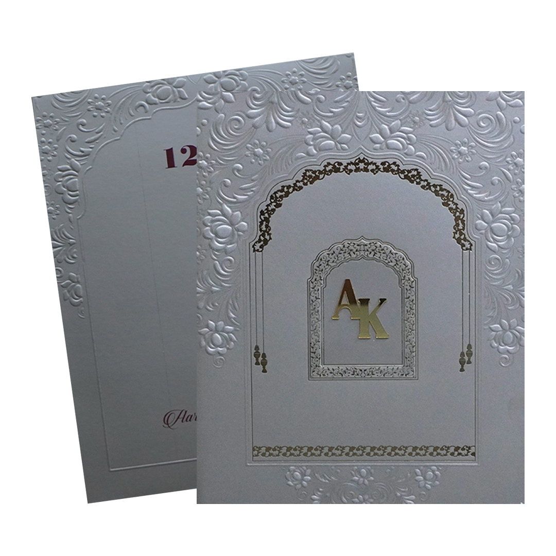 Grey Embossed Floral Wedding Card-KPR09350
